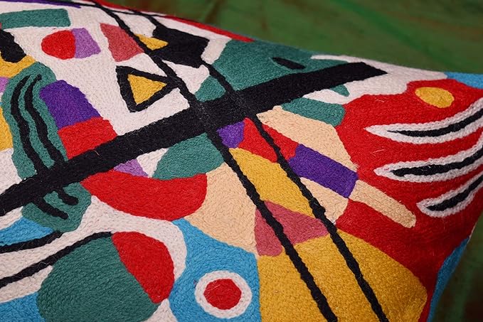 Lumbar Kandinsky Blue Abstract Pillow Cover Modern Throw Pillowcase Chair Cushion Contemporary Pillowsham Farmhouse Couch Hand Embroidered Wool Size 14x20-Ruum Studio Home
