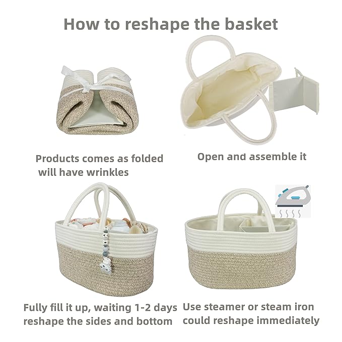 Large Baby Diaper Caddy Organizer for Girl Boy Rope Nursery Storage Bin Basket Portable Holder Tote Bag for Changing Table Car Travel Baby Shower Gifts Newborn Registry Must Haves White and Brown-Ruum Studio Home