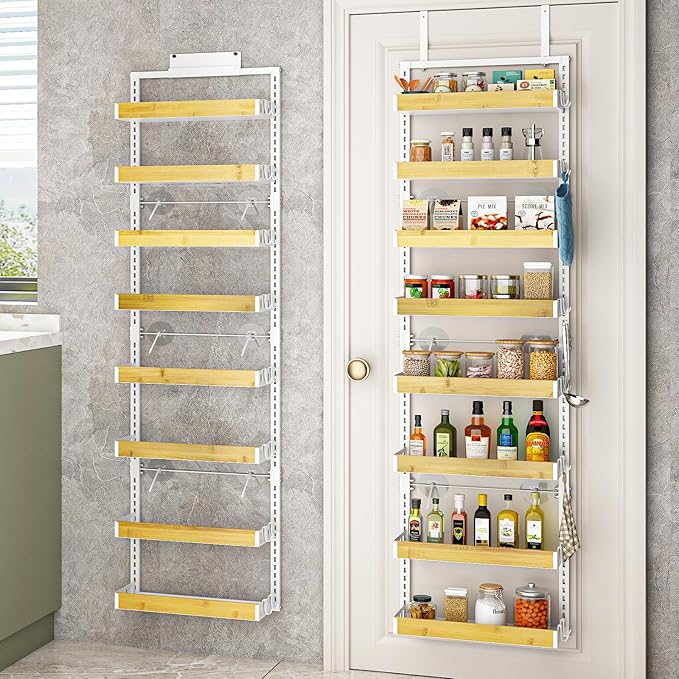 bukfen Over the Door Pantry Organizer 8-Tier Adjustable Basket Kitchen Pantry Door Organization and Storage, 2 in 1 Wall Mount or Hanging Heavy-Duty Metal Hanging Kitchen Spice Rack-Ruum Studio Home