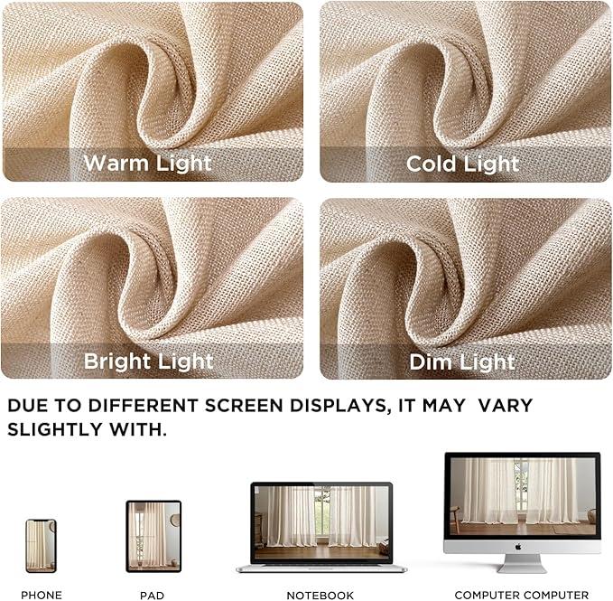 Joydeco Linen Curtains 84 Inch Length 2 Panel Sets,Light Filtering Curtains for Bedroom 52 Inch Wide Living Room Drapes with Back Tabs & Rod Pockets (W52 x L84 Inch, Ecru)-Ruum Studio Home