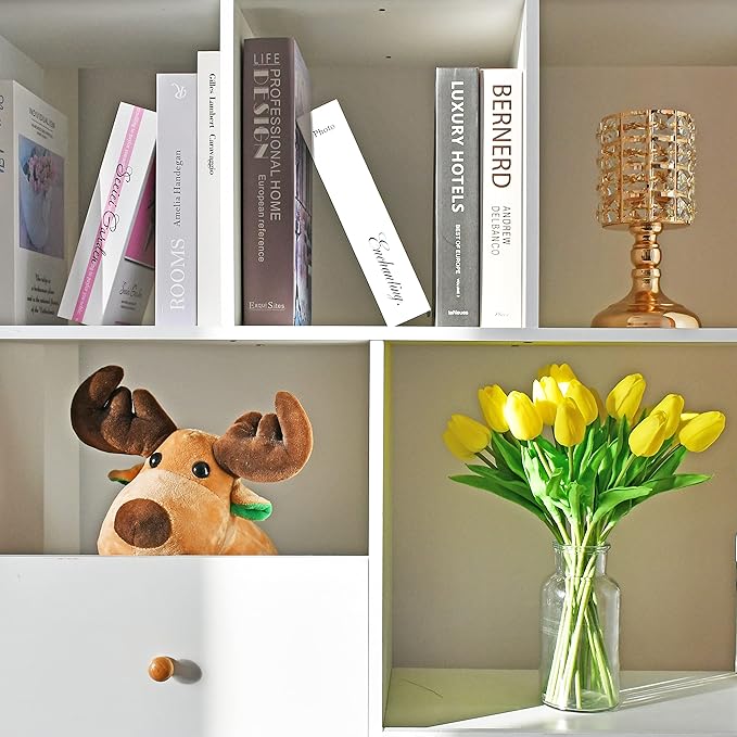 Mandy's Artificial Tulips 20 Stems Yellow PU Faux Flowers for Wedding Home Decor 13.5 Inch-Ruum Studio Home