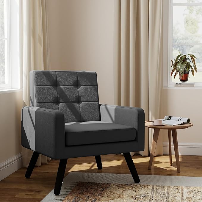 Kromax Mid-Century Modern Accent Chair for Living Room, 496 Lb. Weight Capacity, Dual Armrests, Comfy Extra Large Seat, Timeless Style Perfect for Reading & Relaxing, Dark Grey-Ruum Studio Home