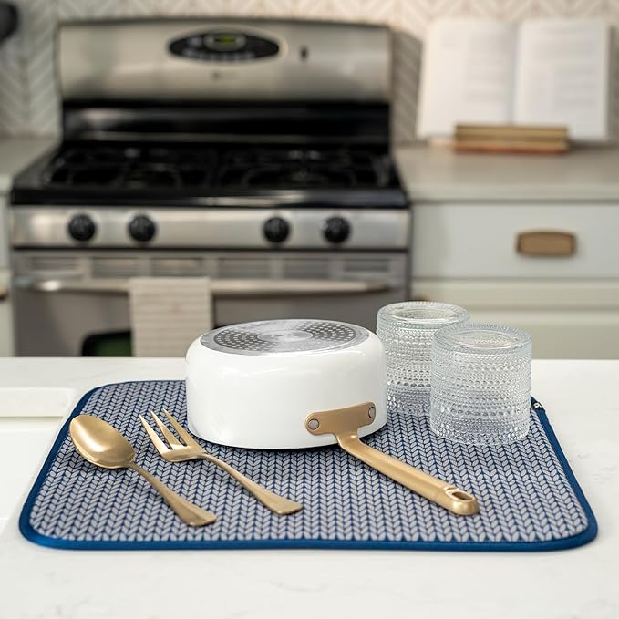 S&T INC. Dish Drying Mat, 16” x 18”, Absorbent Microfiber Kitchen Counter Mat, Dish Drying Pad for Dishes, Utensils, Pots and Pans, Large, Blue Stockinette-Ruum Studio Home