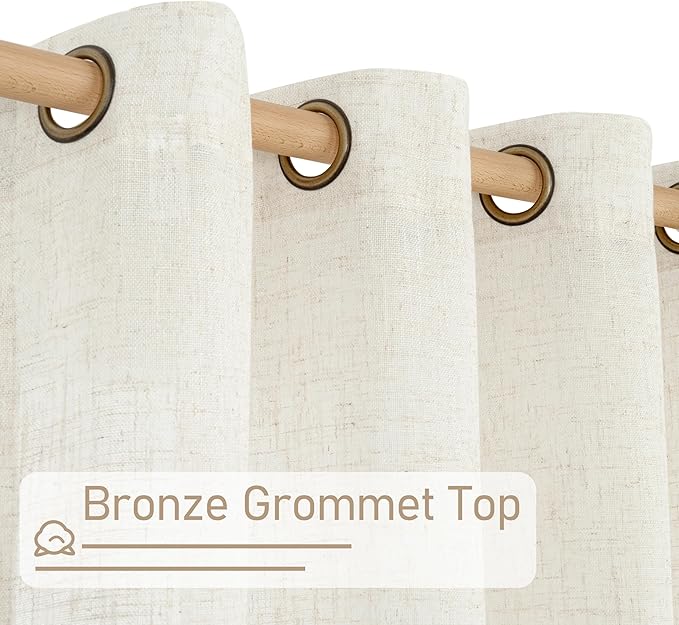 LAMIT Light Filtering Sheer Linen Curtains 84 inches Long, Linen Textured Semi Sheer Bronze Grommet Natural Boho Drapes for Living Room/Farmhouse/Bedroom, 2 Panels, Cream, 60 x 84 Inch-Ruum Studio Home
