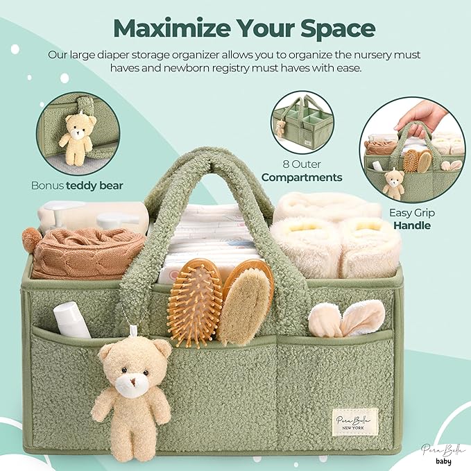 PeraBella Diaper Caddy Organizer for Changing Table, Storage Basket for Wipes, Gift for Baby Shower, Car Organizer, Nursery Organizer, Portable Storage-Ruum Studio Home