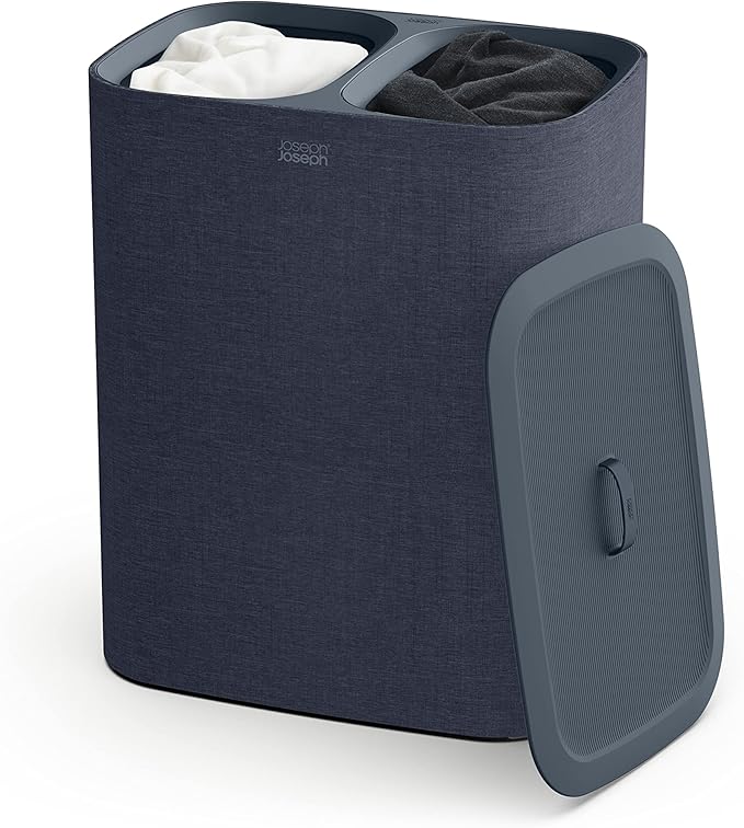 Joseph Joseph Tota 90 liter/23.8 gallon Laundry Hamper Separation Basket with lid, 2 Removable Washing Bags with Handles - Black-Ruum Studio Home
