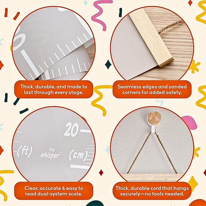 Height Chart for Kids Customizable Kids Height Wall Chart with Stickers, Marker & Hook Hanging Growth Chart Measurement for Wall Easy Installation for Baby Room Nursery and Playroom-Ruum Studio Home