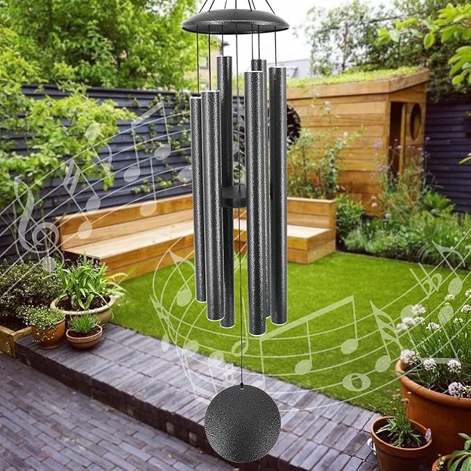 ASTARIN Wind Chimes Outdoor, 45-Inch Memorial Wind Chimes with 6 Heavy Tubes, Unique Outdoor Decor, Sympathy Gifts, Black Grey-Ruum Studio Home