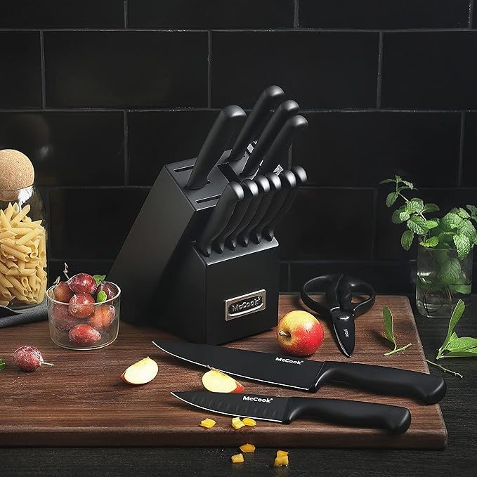 McCook® Knife Sets,German Stainless Steel Knife Block Sets with Built-in Sharpener, Black-Ruum Studio Home