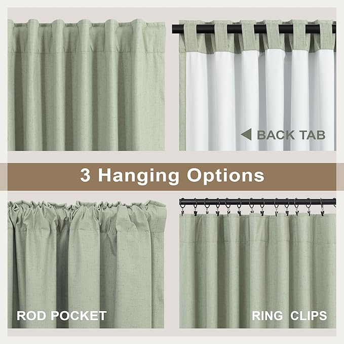 Living Room Green Black Out Curtains 63 Inch Long 2 Panel Thermal Insulated Heat Blocking Sage Green Light Curtains for Nursery Teen Boys Bedroom Playroom Office Boho Cottage Core Decorative 63 Length