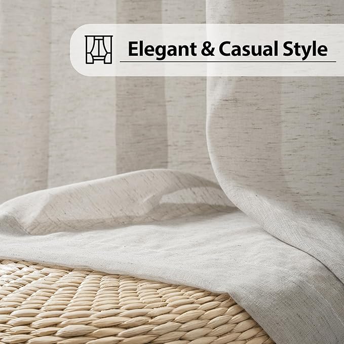 FMFUNCTEX Linen Sheer Curtains for Bedroom, Grey Curtains 63 Inch Length for Living Room, Gray Farmhouse French Flax Blend Window Draperies, Rod Pocket 2 Panels Set-Ruum Studio Home