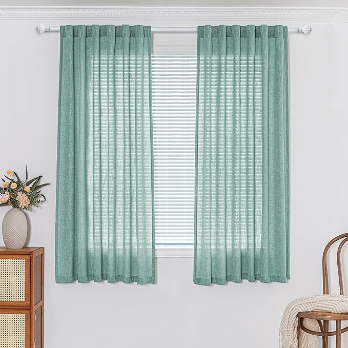 MYSKY HOME Sheer Curtains 63 Inch Length for Bedroom, Window Curtain Panels Light Filtering Privacy Protect Drapes Set, Boho Farmhouse Style Texture Soft Touch, 50" x 63", Turquoise, 2 Panels-Ruum Studio Home