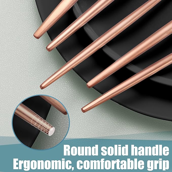 Matte Rose Gold Silverware Set for 6,Modern Stainless Steel Brushed Cutlery Set,30-Pieces Heavy Duty Flatware Set,Knives Spoons and Forks Set Utensils Set, Satin Finish, Dishwasher Safe-Ruum Studio Home