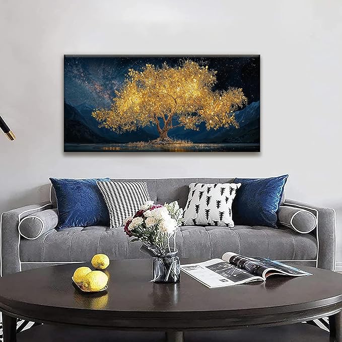 Wall Art For Living Room Gold Tree Of Life Landscape Print Painting Modern Canvas Art Wall Decor Prints Abstract Wall Decor Picture For Bedroom Apartment Office Wall Artwork Can Be Hung 24"X48"-Ruum Studio Home