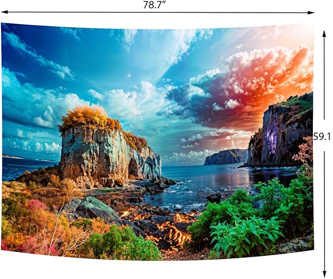 Delur Coastal Ocean Beach Tapestry Tropical Forest Tree Sunrise Sea Landscape Tapestry Wall Hanging Wave Sunset Nature Colorful Spiritual Headboard for Bedroom Living Room Home Decor (59.1" x 78.7")-Ruum Studio Home