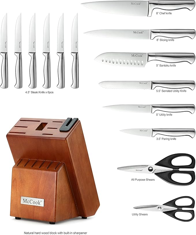 McCook® Knife Sets, German Stainless Steel Kitchen Knife Block Sets with Built-in Sharpener-Ruum Studio Home