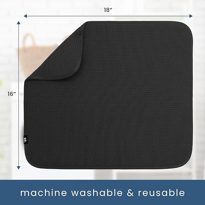 S&T INC. Dish Drying Mat, 16” x 18”, Absorbent Microfiber Kitchen Counter Mat, Dish Drying Pad for Dishes, Utensils, Pots and Pans, Large, Black-Ruum Studio Home