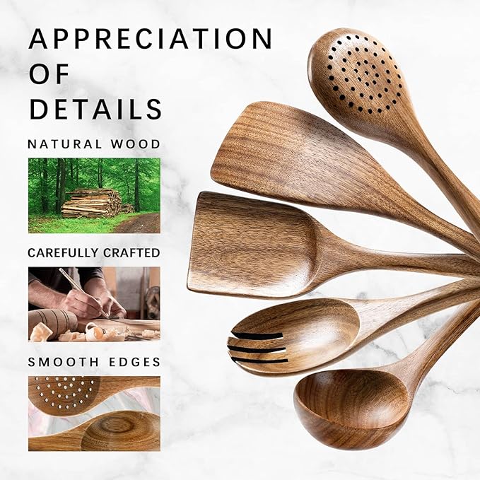 Wooden Spoons for Cooking, Nonstick Cooking Utensil Set with 5 Piece Acacia Wooden Spatulas and Spoons for Cooking, Terrific for Everyday Kitchen Tasks-Ruum Studio Home