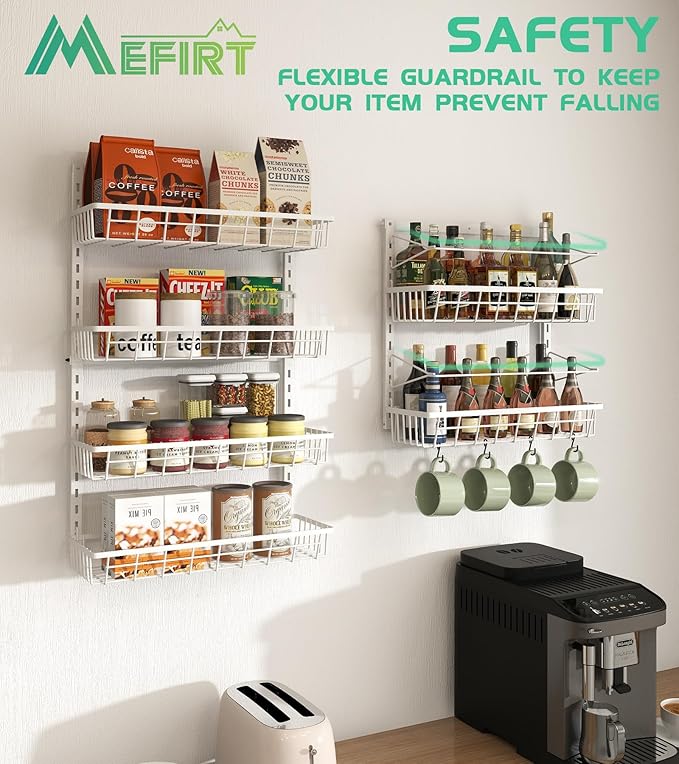 Over The Door Pantry Organizer, Wall Mount Spice Rack, Pantry Hanging Storage and Organization, 6 Adjustable Baskets Heavy-Duty Metal for Home & Kitchen, Back of Door Seasoning Rack - White-Ruum Studio Home