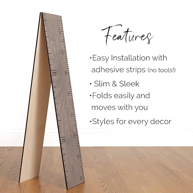 Growth Chart for Wall - Height Chart for Kids, Growth Chart for Kids, Measuring Board for Kids Height, Wooden Growth Chart for Wall, Height Measurement for Wall - Gray (63"x6.7")-Ruum Studio Home