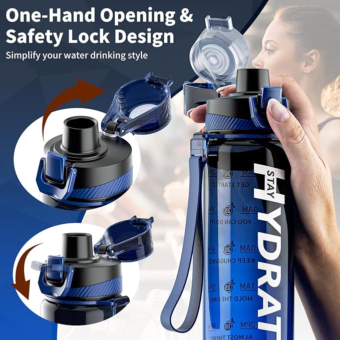 Water Bottle, 32 oz Motivational Water Bottles with Time Marker-Tritan & BPA Free, Sports Water Bottle with Time to Drink & Strap, Wide Mouth, Leakproof -Gift for Christmas Gym Fitness & Outdoor-Ruum Studio Home