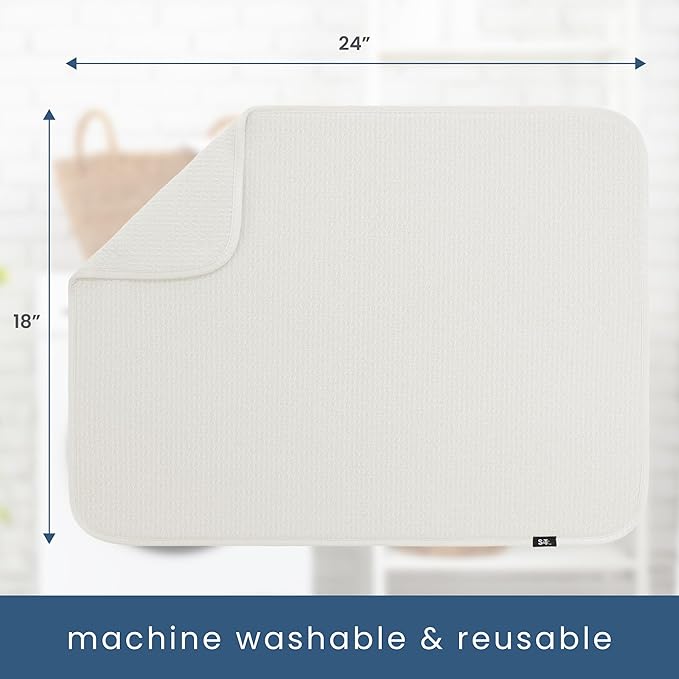 S&T INC. Dish Drying Mat XL, 18” x 24”, Absorbent Microfiber Kitchen Counter Mat, Dish Drying Pad for Dishes, Utensils, Pots and Pans, Extra Large, Cream-Ruum Studio Home