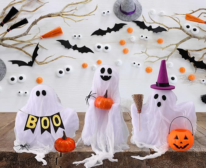 Halloween Decorations - Set of 3 Cute Spooky Ghosts Crafts - Ghost Decorations Indoor Halloween Decor for Party Table Home Room Kitchen Office-Ruum Studio Home