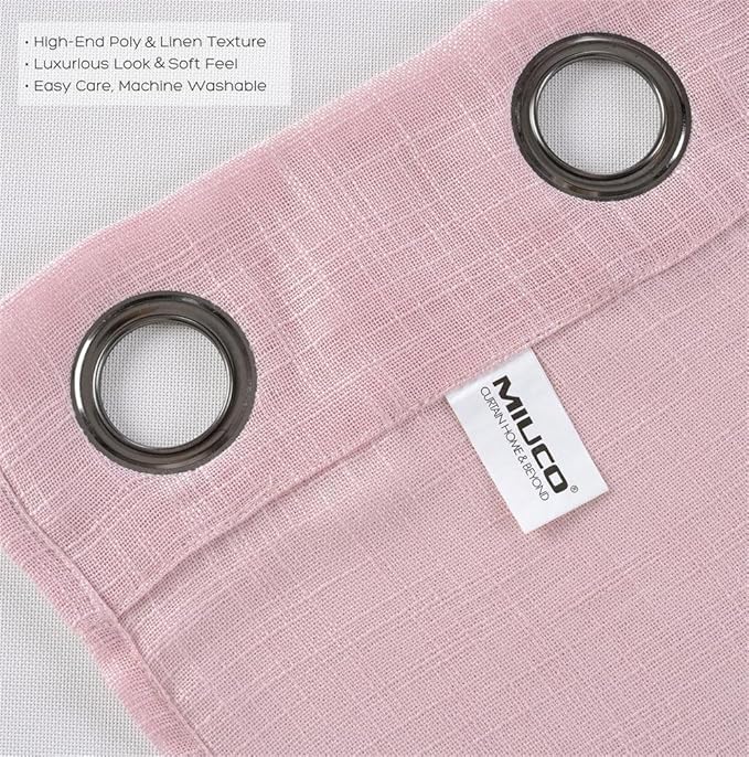 MIUCO Semi Sheer Curtains Poly Linen Textured Solid Grommet Curtains 95 Inches Long for Bedroom 2 Panels (2 x 37 Wide x 95" Long) Pink-Ruum Studio Home