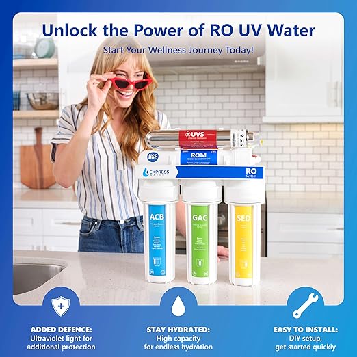 Express Water Ultraviolet Reverse Osmosis Water Filtration System – 6 Stage RO UV Water Filter with Faucet and Tank – UV Under Sink Water Filter – 100 GPD-Ruum Studio Home