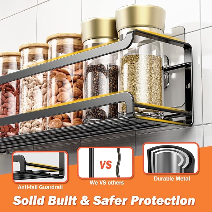 Spice Rack wall mounted 2 Pack, Space-Saving Spice Organizer for Spice Jars and Seasonings,Screw or Adhesive Hanging Spice Rack Organizer for Your Kitchen Cabinet,or Pantry Door-Ruum Studio Home