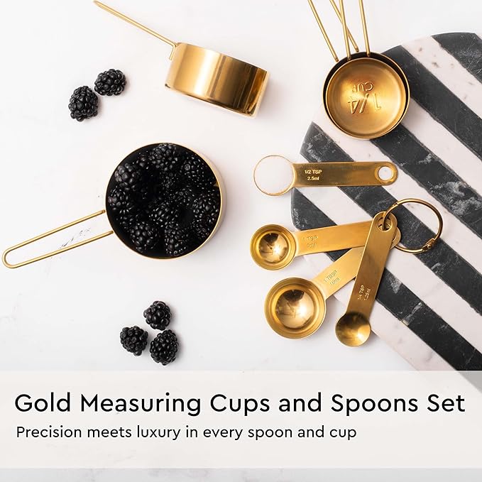 Gold Kitchen Utensils Set - 19-Piece Set Includes Stainless Steel Gold Utensils, White Silicone Tools, and Measuring Cups and Spoons - Luxury Kitchen Accessories for Modern Cooking, Serving, & Gifting-Ruum Studio Home