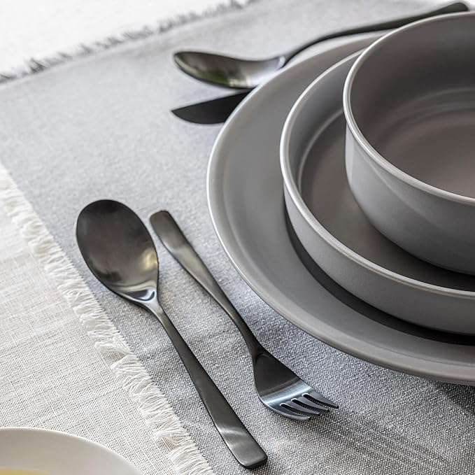 over&back 20pc Curved Flatware Cutlery Set - Comes with 4 Dinner Forks, 4 Salad Forks, 4 Dinner Knives, 4 Dinner Spoons, and 4 Teaspoons - 18/8 Stainless Steel - Dishwasher-Safe - Matte Black-Ruum Studio Home