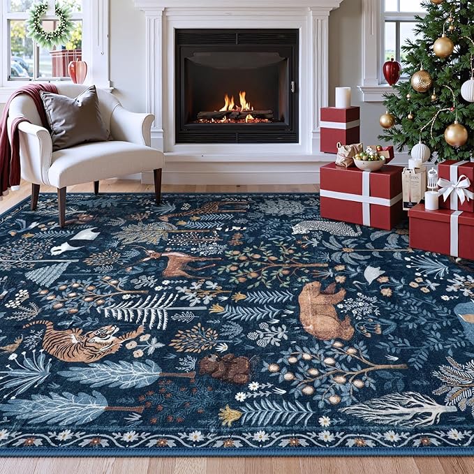 OJIA Jungle Print Rugs for Living Room 8x10 Washable Area Rugs for Bedroom, Modern Non-Slip Ultra-Thin Soft Large Carpet Non-Shedding Nursery Rug for Teens Kids Playroom Dining Room Home Decor-Ruum Studio Home