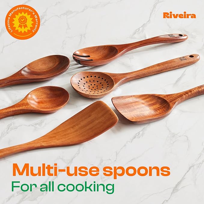 Riveira's 6-Piece Dark Brown Wooden Spoons for Cooking - Elegant Kitchen Essentials/Kitchen Utensils Set for Every Culinary Need Spatula-Ruum Studio Home