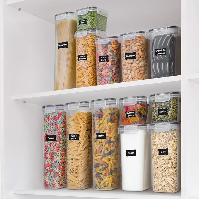 Freshware Kitchen Storage Containers with Lids, 48 PCS Airtight Food Storage Containers, Plastic Kitchen Containers, Pantry Containers for Cereal, Dry Food, Includes Labels, Marker & Measuring Spoons-Ruum Studio Home