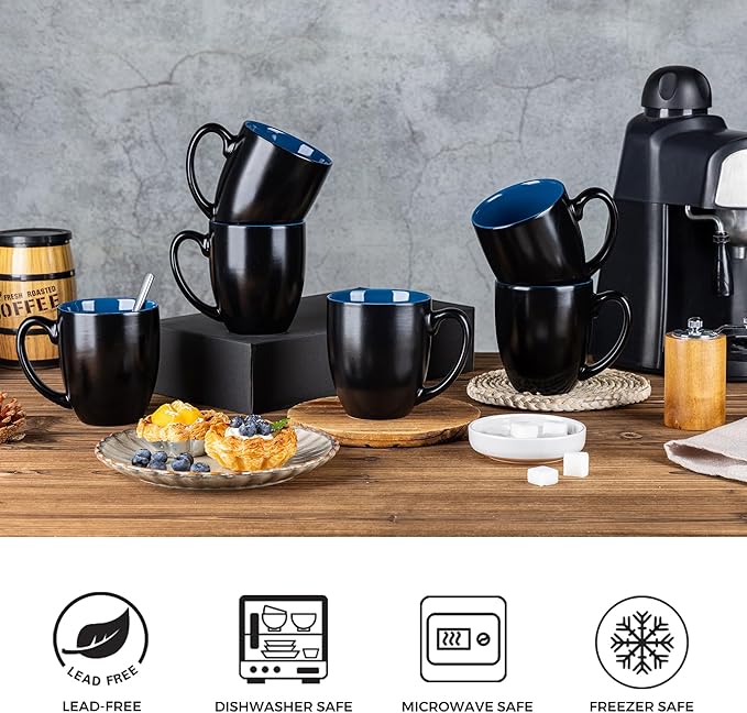 GBHOME 16oz Coffee Mugs Set of 6, Large Ceramic Coffee Mugs for Man, Woman, Dad, Mom, Modern Coffee Mugs Set with handle for Tea/Latte/Cappuccino/Milk/Cocoa. Dishwasher&Microwave Safe,Blue-Ruum Studio Home