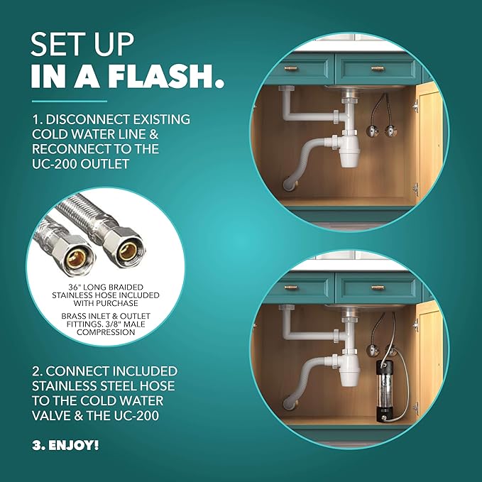 Under Sink Water Filter for Sink Faucet by CuZn, 5 Year Filtration Life, Reduces PFAs, PFOS, Lead, Chlorine, Improves Taste of Tap Water with NSF/ANSI 42 & 372 Certified High Performance-Ruum Studio Home