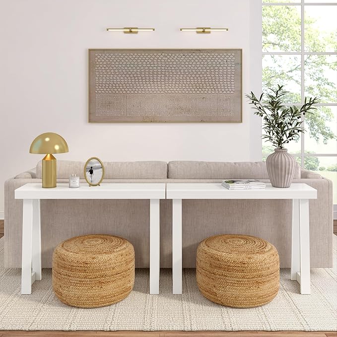 Plank+Beam Solid Wood Console Table, 46.25 Inch, Sofa Table, Narrow Entryway Table for Hallway, Behind The Couch, Living Room, Foyer, Easy Assembly, White-Ruum Studio Home