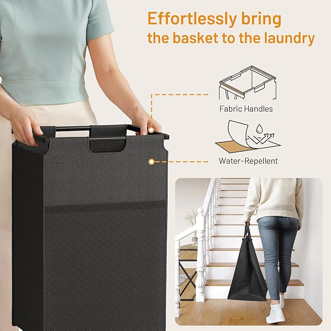 Lulive Double Laundry Hamper with Shelf, Laundry Basket with 3 Tier Storage Shelves & 4 Removable Hooks, Tall Laundry Sorter Clothes Hamper with Pull-Out Bags for Bathroom, Laundry Room-Ruum Studio Home