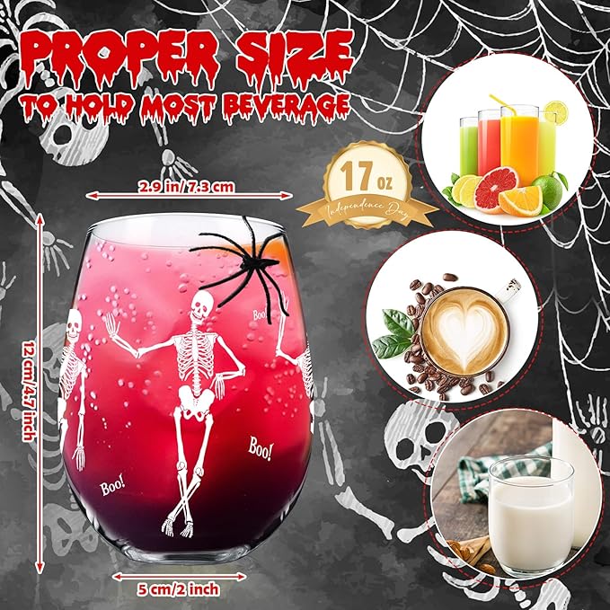 Sliner 2 Pack 17 oz Halloween Skeleton Wine Glasses Gift for Women Skull Shot Glasses Whiskey Drinking Cup for Halloween Party Supplies Birthday Theme Events Spooky Gifts(Skeleton)-Ruum Studio Home