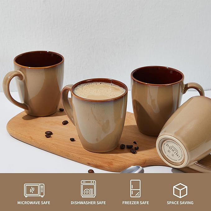Coffee Mug 16 oz, Ceramic Coffee Mugs Set of 4, Reactive Glaze Mug for Latte/Tea/Cappuccino, Large Stackable Mug Set for Men, Women, Dad, Mom, Dishwasher & Microwave Safe, Brown Yellow-Ruum Studio Home