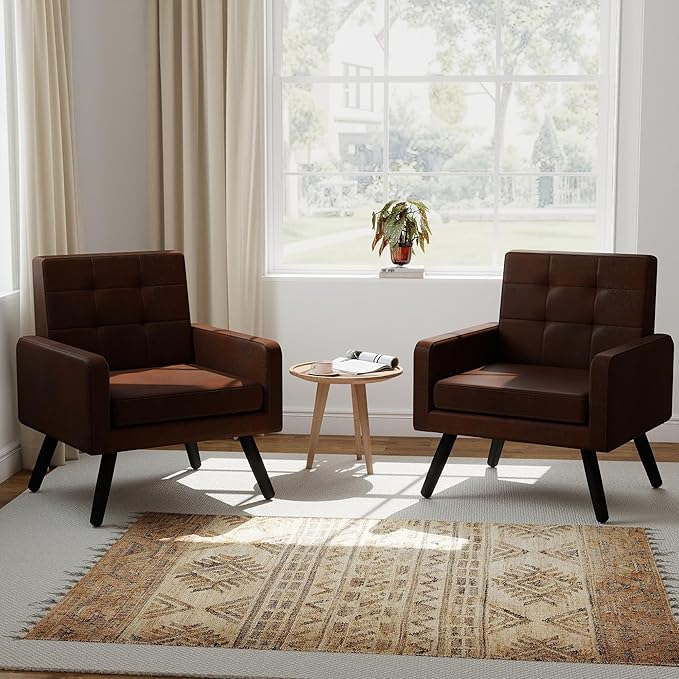 Kromax Mid-Century Modern Accent Chair Set of 2 for Living Room, 496 Lb. Weight Capacity, Dual Armrests, Comfy Extra Large Seat, Timeless Style Perfect for Reading & Relaxing, Bronze-Ruum Studio Home