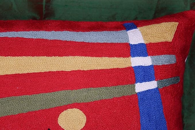 Lumbar Kandinsky Red Abstract Pillow Cover Modern Throw Pillowcase Chair Cushion Contemporary Farmhouse Pillowsham Couch Handembroidered Wool Size 14x20-Ruum Studio Home