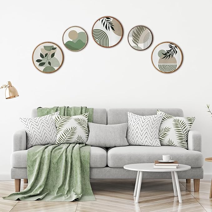 Qunclay 5 Pcs Wall Art Decor Wooden Living Room Wall Decor Bohemian Hanging Farmhouse Geometric 10'' and 8'' Aesthetic Wood Minimalist Posters for Bedroom(Greenery)-Ruum Studio Home