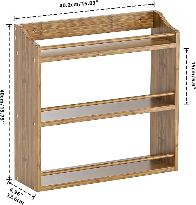 Spice Rack for Countertop, Bamboo Seasoning Jars Organizer Rack Shelf Wall Mounted, 15.83" W x 4.96" D x 15.75" H (Walnut)-Ruum Studio Home