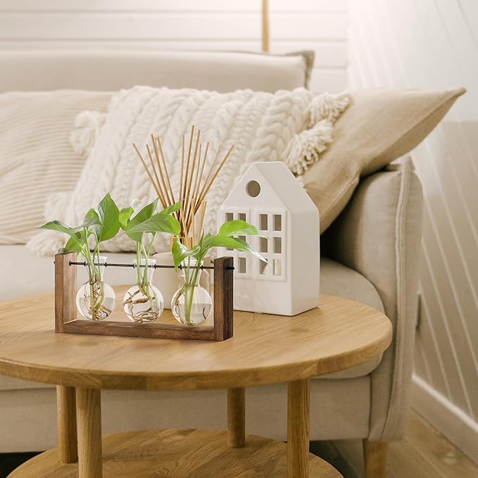 YIBOT Plants Propagation Stations,Plant Terrarium with Wooden Stand Wall Hanging Glass Planter Plant Propagation Vase for Indoor Office Home Garden Decor Plant Lover Gifts for Women-Ruum Studio Home