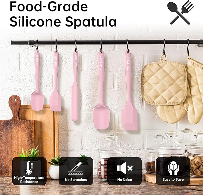 Barsone 5-Piece Silicone Spatula Set( Heat Resistant 446°F Food Grade BPA Free, Nonstick Cookware Safe Dishwasher Safe Kitchen Tools for Baking, Cooking, Stirring, Pink)-Ruum Studio Home