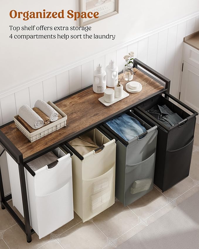 Lulive Laundry Hamper with Shelf, Laundry Basket 4 Section, Laundry Sorter Organizer with Pull-Out Removable Large 4 Color Bags & Large Top Shelf for Laundry Room, Bathroom and Dorm, 4 x 18 Gal (272L)-Ruum Studio Home