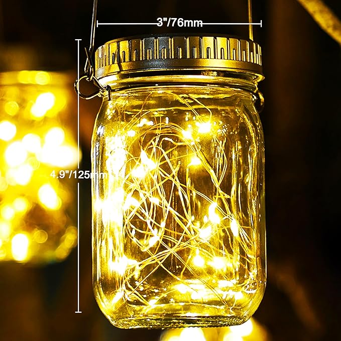 Cooo 12 Pack Solar Lanterns Outdoor Waterproof Upgraded Crystal Glass Solar Mason Jar Lights 30 LED 215% Larger SolarPanel, Anti-Rust Lid๏ผJust a Little More,Get Double The Delight-Warm White๏ผ