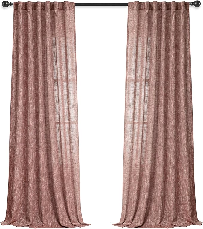 MYSKY HOME Cotton Curtains for Living Room Farmhouse Semi Sheer Light Filtering for Windows, Linen Look Texture Soft Modern Decor Country Style, 50" x 84", Brick Red-Ruum Studio Home